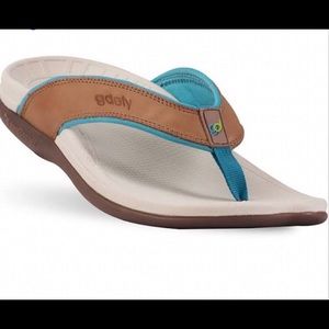 Gravity Defyer Brown Leather Blue Flip Flops